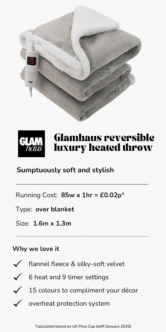 Glamhaus reversible luxury heated throw